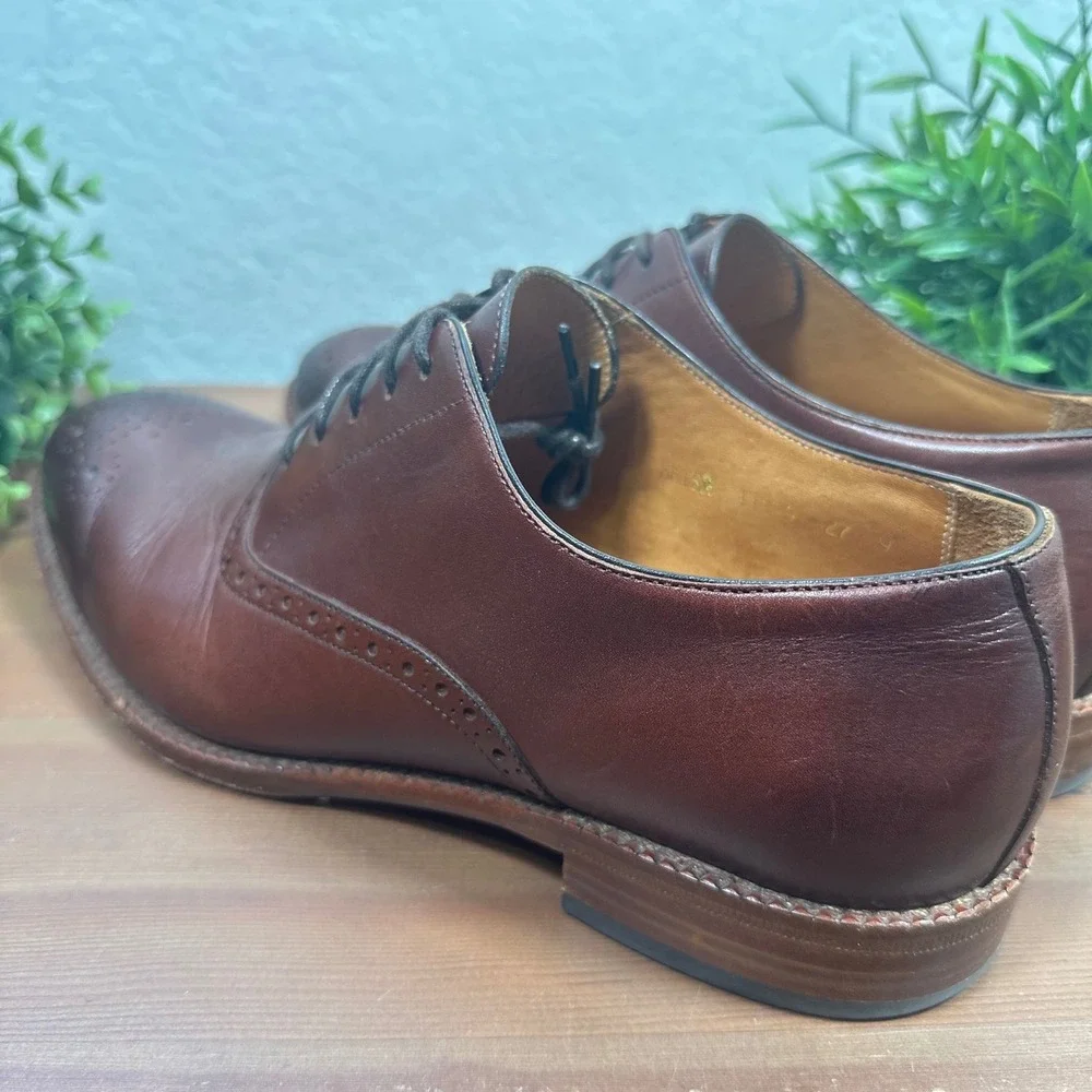 Beckett Simonon Men Brent Oxfords Brown Leather Medallion Toe Dress Shoes Size 9